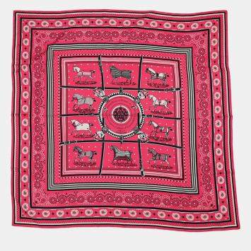 Pre Owned Hermes Giant Square Couvertures Et Tenues De Jour Size 140 Rose Bonbon/Black Cashmere Silk