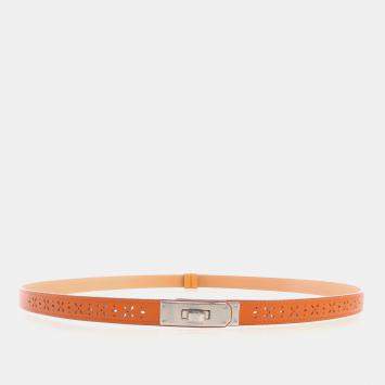 Pre Owned Hermes Kelly 18 Orange Epsom Calfskin Leather Adjustable Belt