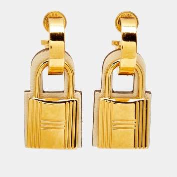 مملوكة مسبقًا Hermès O'Kelly Gold Plated Leather Drop Earrings