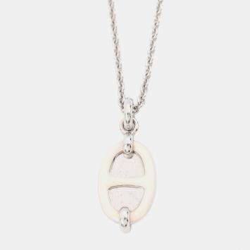 Pre Owned Hermes Mini Maillon Necklace White Metal Lacquer PM