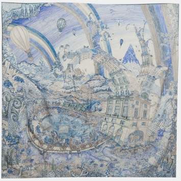 Pre Owned Hermes Blue/White Les Folies du Faubourg Silk Carré Scarf