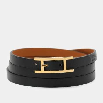 Pre Owned Hermès Behapi Black/Brown Leather Triple Tour Bracelet