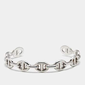 Pre Owned Hermès Chaine d'Ancre Enchainee Sterling Silver Cuff Bracelet LG