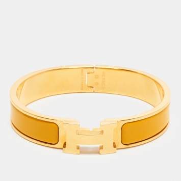 Pre Owned Hermes Clic H Enamel Gold Plated Bracelet