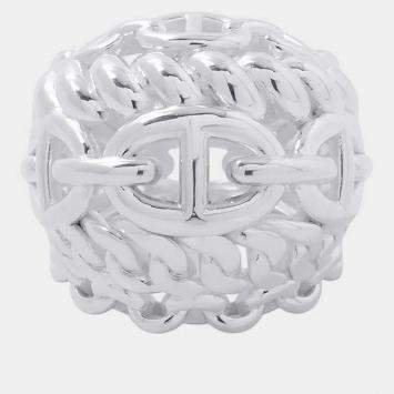 مملوكة مسبقًا Hermes Chaine d'Ancre Multi Chain TGM/51/#11 Sterling Silver Women's Ring