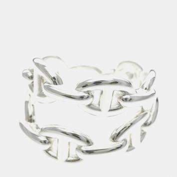 مملوكة مسبقًا Hermes Chaine d'Ancre Enchainee 925 Sterling Silver Double Ring