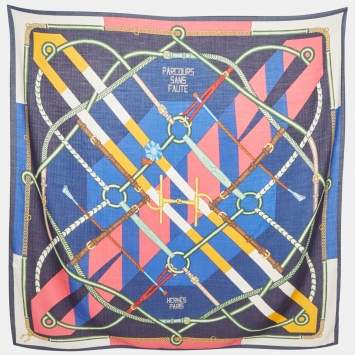 Pre Owned Hermes Blue Cashmere Parcours Sans Faute Shawl 140