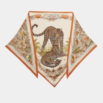 Pre Owned Hermès Multicolor Jungle Love Cashmere Silk Blend Triangle Scarf 