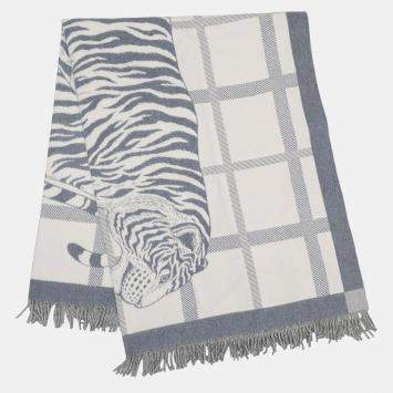 Pre Owned HERMES Plaid Jacquard "Tigre Altai 2" PearlH103725M 06 Wool, Cashmere
