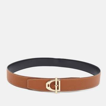 مملوكة مسبقًا Hermes Neo Etrier 95 CM Reversible Buckle Belt Gold/Noir Togo and Box Leather