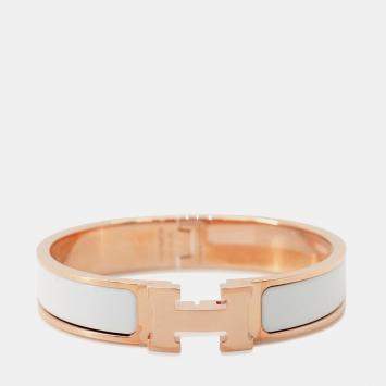 Pre Owned HERMES Clic H Bangle Size PM White Lacquer Gold Plated