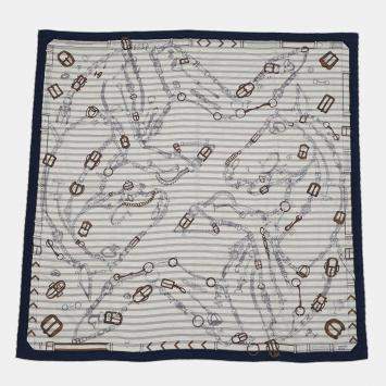 Pre Owned Hermes Giant Square Cheval des Chï¾ï½©nï¾ï½©es Size 140 Marine/Natural Cashmere Silk 