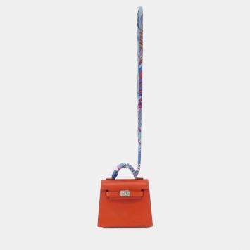 Pre Owned Hermes Kelly Twilly Mini Capucine Tadelakt Leather Silk Bag Charm
