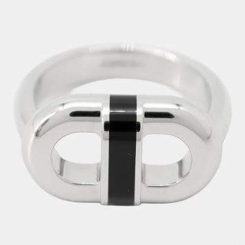 Pre Owned Hermes  Silver/Black Metal Mayon Ring Size 56