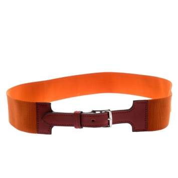 Pre Owned Hermes Orange Nylon and Leather Belt Size 90 CM