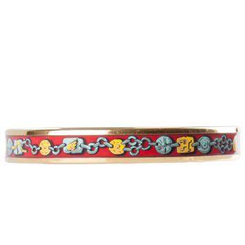 Pre Owned Hermes Multicolor Chain Print Enamel Gold Plated Narrow Bangle Bracelet