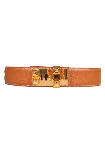 Pre Owned Hermes Brown Courchevel Leather Collier De Chien Belt 60CM
