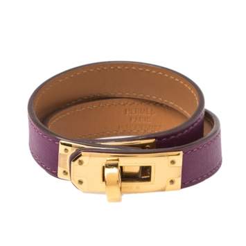 Pre Owned Hermes Kelly Double Tour Purple Leather Bracelet S
