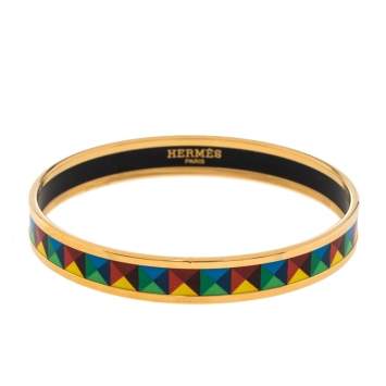 Pre Owned Hermes Point d'Orgue Enamel Gold Plated Bangle Bracelet
