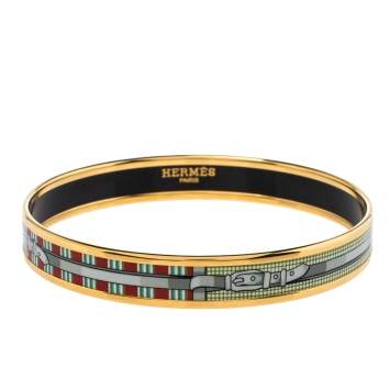 Pre Owned Hermes Multi Color Enamel Gold Plated  Bangle Bracelet
