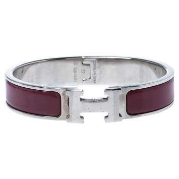 Pre Owned Hermes Clic H Rouge de Chine Palladium Plated Narrow Bracelet PM