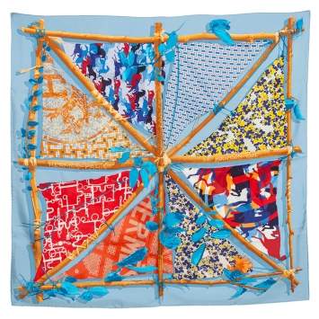 Pre Owned Hermès Blue Le Robinson Chic Silk Scarf