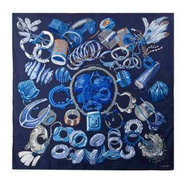 Pre Owned Hermès Dark Blue Bracelets de Lumière Silk Scarf