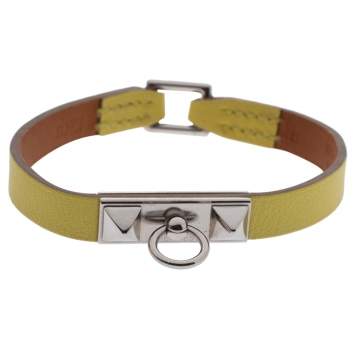 Pre Owned Hermès Micro Rivale Leather Palladium Plated Bracelet S