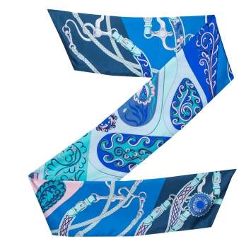 Pre Owned Hermes Blue Printed Silk Bandeau