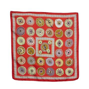 Pre Owned Hermes Red Belles du Mexique Silk Scarf