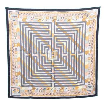 Pre Owned Hermes Grey Le Fil D'Ariane Silk Square Scarf