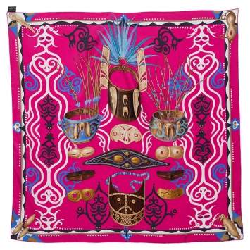 Pre Owned Hermes Pink Le Regard de L'Arctique Silk Square Scarf