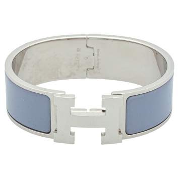 Pre Owned Hermès Clic Clac H Lavender Enamel Palladium Plated Wide Bracelet GM 