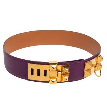 Pre Owned Hermes Anemone Epsom Leather Gold Hardware Collier de Chien Belt 85 CM