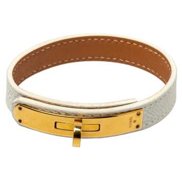 Pre Owned Hermès White Leather Gold Plated Kelly Single Tour Bracelet M