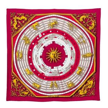 Pre Owned Hermes Pink & Red Dies et Hore Silk Square Scarf 