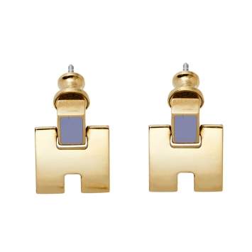 Pre Owned Hermès Gold Plated Grey Lacquer Eileen Earrings