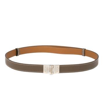 Pre Owned Hermes Taupe Grey Epsom & Swift Leather Charniere Adjustable Belt 