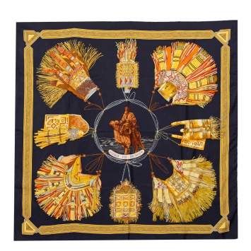 Pre Owned Hermes Black Cuirs du Desert Silk Scarf