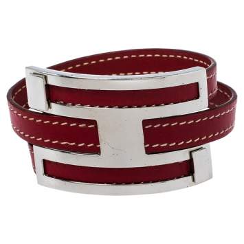 Pre Owned Hermès Rouge Garance Chamonix Leather Pousse Pousse Bracelet