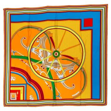 Pre Owned Hermes Multicolor Washington's Carriage Detail Washed Silk Square Scarf