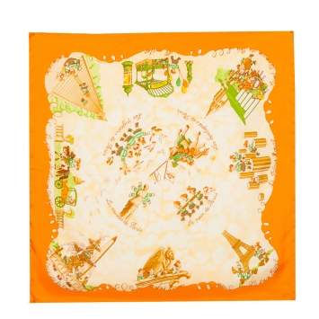 Pre Owned Hermes Orange Paris Les Triples Silk Scarf  