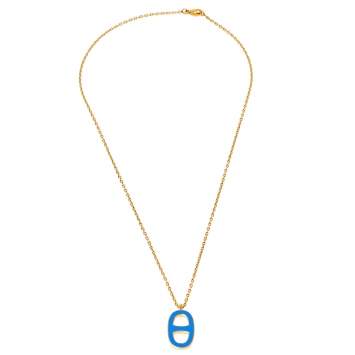 Pre Owned Hermès Blue Enamel Gold Plated Iliade Pendant Necklace