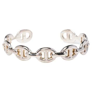 Pre Owned Hermes Chaine d'Ancre Enchainee Sterling Silver Cuff Bracelet SH