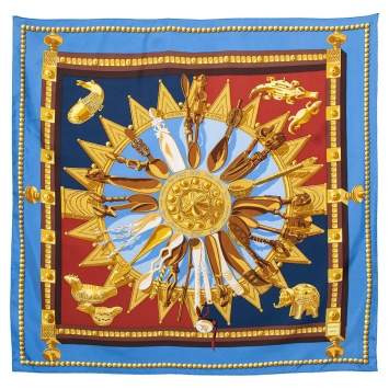Pre Owned Hermes Blue Cuillers D'Áfrique Printed Silk Square Scarf