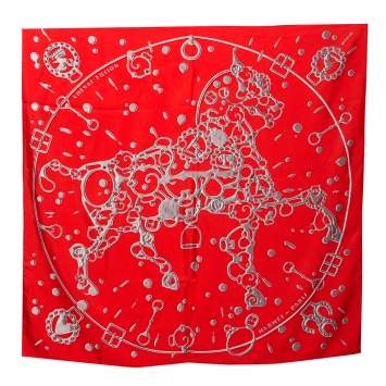 Pre Owned Hermes Red Cheval Fusion Silk Square Scarf