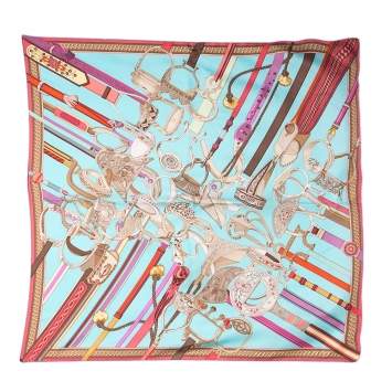 Pre Owned Hermès Blue Coutures Détriers Printed Silk Square Scarf