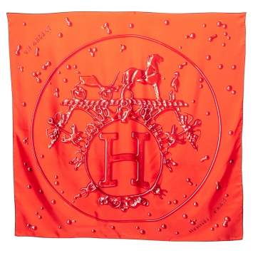 Pre Owned Hermès Red Vif Argent Silk Scarf