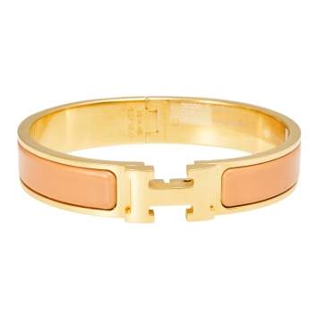 Pre Owned Hermès Clic H Gold Plated Rose Florida Enamel Narrow PM Bracelet