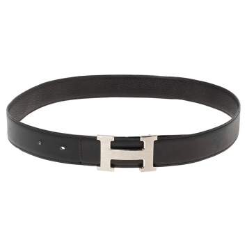 Pre Owned Hermes Black Togo and Box Leather H Buckle Reversible Belt 95CM
